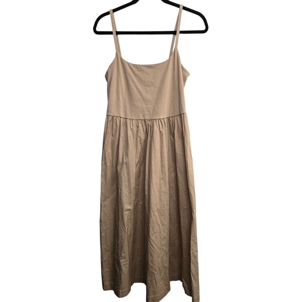 Old‎ Navy Tan Midi Dress L Spaghetti Strap Minimal Coastal Quiet Luxury Capsule